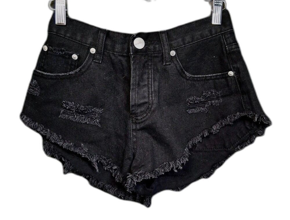 Superdown Distressed Jean Denim Micro Shorts size 25 Button Front Revolve